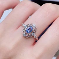 【lz】✙✺❐  Anel de tanzanita de luxo para o noivado 0.5ct 4mm x 6mm tanzanite natural 925 anel de prata 18k chapeamento de ouro jóias de pedra preciosa