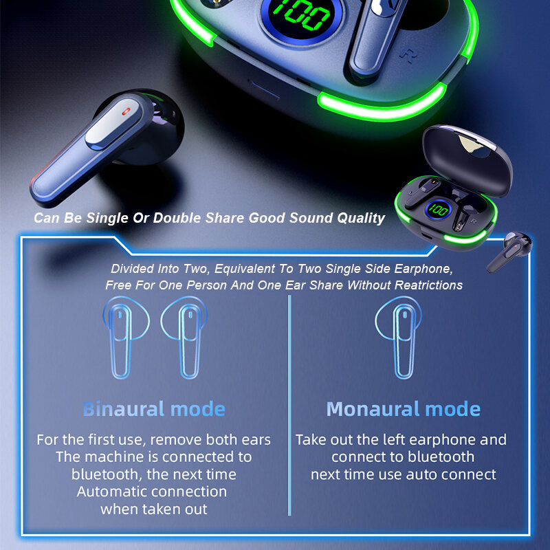 Écouteurs stéréo sans fil HI-FI Bluetooth 5.1 Affichage de puissance LED TWS Écouteurs Appel clair IPX4 Écouteurs étanches avec microphone intra-auriculaire confortables_voghion.com