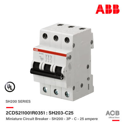 ABB - 2CDS213001R0254 เมนเซอร์กิตเบรกเกอร์ 25แอมป์ 3 โพล 6 kA Miniature Circuit Breaker (MCB) - 3P, Breaking Capacity รหัส SH203-C25