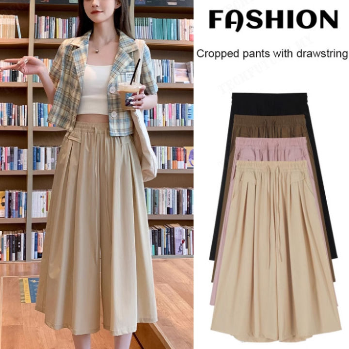  Fashionable Thin Ice Silk Wide-Leg Pants Skirt