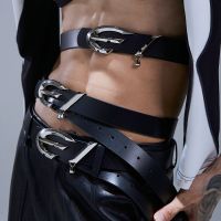 Niche designer men and women with the same style Diandu silver buckle leather belt trend punk INS same style street belt 〖WYUE〗