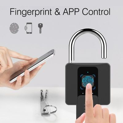 【YF】 Warehouse Padlock Smart Fingerprint Waterproof APP Remote Unlock USB Charging Interface Burglar Lock