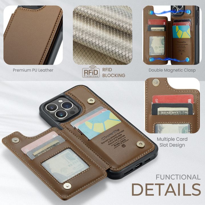 เคสโทรศัพท์กระเป๋าสตางค์ใส่บัตรหนังสำหรับ13-12-11-14-pro-max-xr-x-xs-7-8-plus-เคสมีกระดุมแม่เหล็กทนทานและกันกระแทก