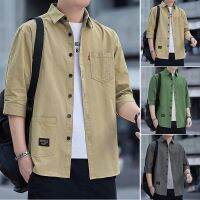 ✚❍ Summer Korean Style Fashion All Match Business Pocket Casual Tooling Three Quarter Sleeve Shirt Men Top Baju Kemeja Lelaki Lengan Panjang