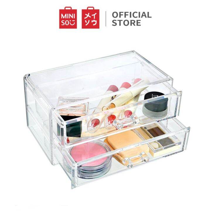 Miniso Transparent Plastic Storage Organizer Box 2 Drawer Jewelry Box