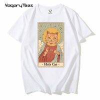 Funny T Shirts For Men Tops Tees 2021 Holy Cat Printed Funny Men/Tshirt Vintage Anime Shirt Clothes O-Neck Streetwear Tee