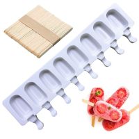 ☇✵ 4/8 Hole Food Grade Silicone Ice Cream Mold Ice Pop Cube Popsicle Mold With Sticks Dessert DIY Magnum Cake Mold Ice Cream Maker