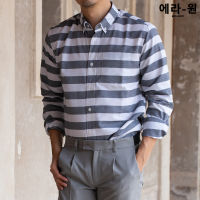 era-won เสื้อเชิ้ต คอปก แขนยาว Antibacterial Oxford Shirt สี WHITE-GREY