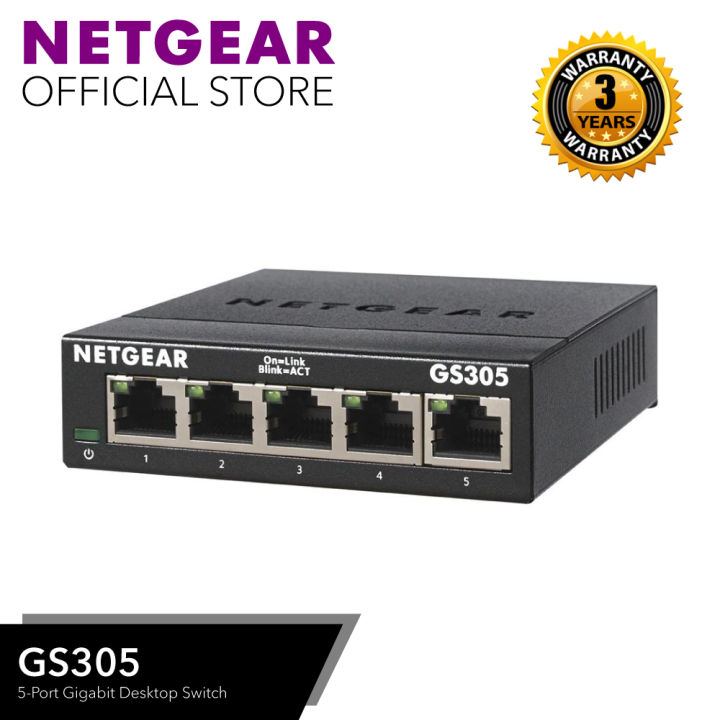 NETGEAR 5-Port Gigabit Ethernet Unmanaged Switch (GS305) - Desktop, Sturdy  Metal Fanless Housing