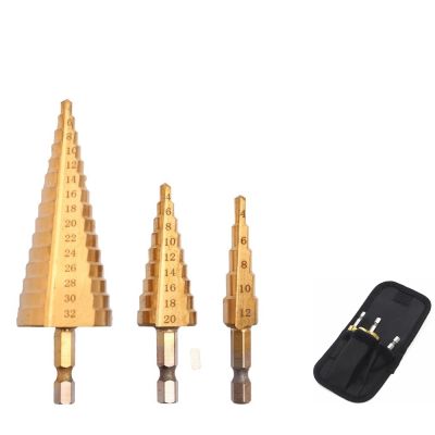 ELEGANT 3Pcs 4 12mm 4 20mm 4 32mm HSS Straight Groove Step Drill Bit Titanium Coated Wood Metal Hole Plastic Cutter Core Drilling Tools