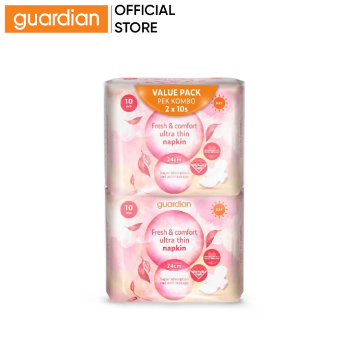 Guardian Fresh and Comfort Ultra Thin Napkin Wing 24cm 10's PackOf2