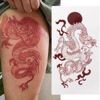 【YF】 Waterproof Temporary Tattoo Stickers Big Size Red Dragon Arm Legs Body Art Fake Tatto Long Lasting Men Women Tarragon Decals 1PC