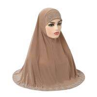 【CC】❇  H146 Adults medium size muslim hijab scarf with rhinestone islamic headscarf hats armia pull on headwrap ramadan gift big bonnet