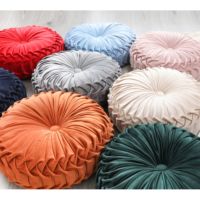 □❡☍ 1PC 35cm Round Solid 14Color Seat Cushion Velvet Fabric Retro Back Plush Sofa Pad Throw Pillow Home Car Indoor Floor Tatami Gift