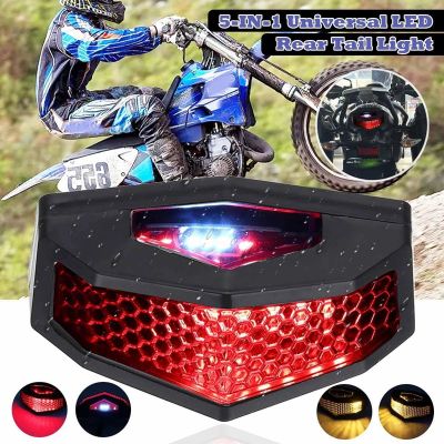 New 12V Universal Motorcycle ATV Taillight 5In1 LED Rear Tail Lights Brake Stop Light Turn Signal License Plate Light