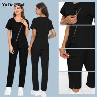 Wholesale Fashion Scrub Suits Dental Clinic Uniform Solid Color Beauty Salon Workwear Hospital Doctor Nurse Working Sxrub Suits