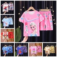 Summer Boy Girl Short Sleeve Pajamas Set Cartoon Elsa Spiderman Mickey Minnie Sleepwear Homewear Children Clothing Kid Nightgown