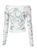 ✑▩  Viqwqii Women s Spring Summer Fitted Crop Tops Long Sleeve Pattern Print Slim Fit T-shirt