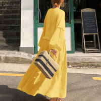 ZANZEA Women Casual Puff Sleeve Elastic Cuff Decorative Ruffles Maxi Dress