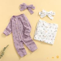 COD ☂▼▲ The Outline Shop27dgsd6gfd Perfectly-Baby Girls Outfit Romper Sweet StyleAutumn Floral Printing Long Sleeve Round Collar Single-breasted Jumpsuit Headwear Set