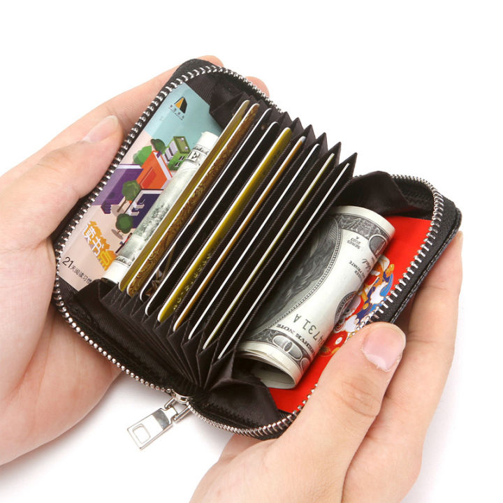 shenwin-store-กระเป๋าสตางค์สำหรับผู้หญิง-ตัวยึดการ์ดกระเป๋ากระเป๋านามบัตร-pu-มีซิปป้องกันขโมย-rfid-หลายช่องเสียบบัตร