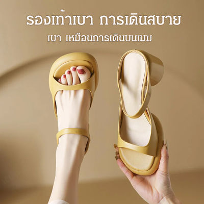 Acurve รองเท้าส้นสูงหัวกลมสไตล์เกาหลีสำหรับผู้หญิงในช่วงฤดูร้อน รองเท้าแตะทันสมัย
