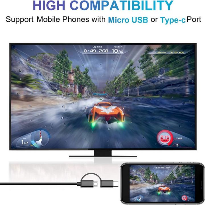 USB Type C Micro USB to HDMI-compatible Cable, MHL to TV HDMI-compatible  Adapter 1080P HD HDTV Mirroring & Charging Cable, Digital AV Video Adapter