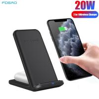 20W Qi Wireless Charger Stand 2 in 1 Quick Charge Dock Station For 12 11 Pro XS XR X 8 Pro Samsung S20 S10 Buds