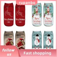 RUPANBO039392692 Women Christmas Cute Low Cut Stocking Cotton 3D Print Harajuku Santa Claus Boat Socks