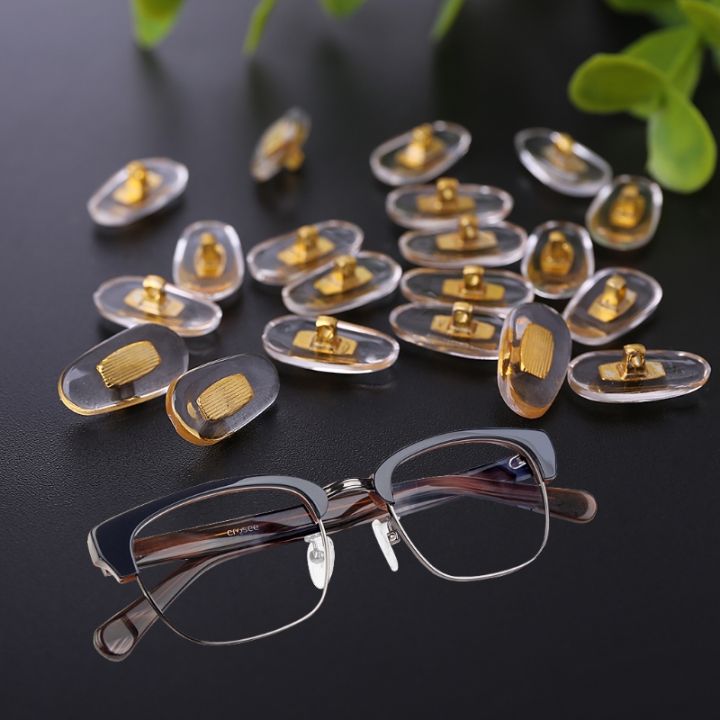 10คู่-ล็อตสีทองพีวีซีแว่นตากันลื่นอลูมิเนียมตัวนำเงินแผ่นจมูก