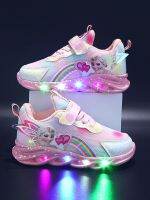 【hot】▫  Sneakers Pink Frozen Print Outdoor Shoes Children Lighted Non-slip