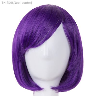 Fei-Show Bob Oblique Bangs Short Wavy Wigs Purple Red Blue Orange White Black Synthetic Hair Heat Resistant Women Hairpiece [ Hot sell ] tool center