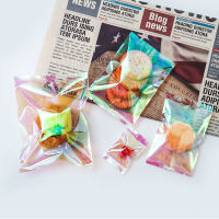 100Pcs Rainbow Transparent Laser Open Top Bag Tear Notch Candy Biscuits Snack Household Food Nut Tea Storage Packaging Pouches