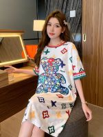 ▲✸ Extra large fat sister 300 catties new nightdress female summer short-sleeved ice silk pajamas sexy home clothes can be worn outside