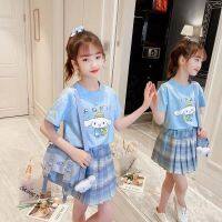 CUI YI SHOP summer clothes fashionable girls JK uniforms college style short-sleeved cinnamon dog skirt childrens two-piece