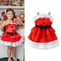 Ceeniu 1-6Y Children Girl Christmas Dress Sleeveless Feather Red Cake Dresses For Girls New Year Costume Kids Christmas Clothes