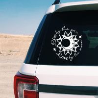 Live By The Sun Love By The Moon Vinyl Sticker Car Window Decor Sunflower Astrology Laptop Decals for MacBook Air/ Pro Decor