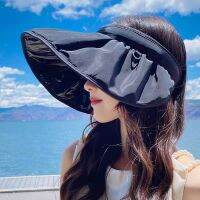 【CW】Women Summer Beach Style Large Brim Sun Hat UV Protect Hat For Women Free Size Clipped Empty Top Women Portable Summer Caps