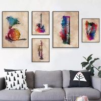 2023 ℗ Graffiti Art Musical Instrument Canvas Painting Bar Wall Art Saxophone Guitar Violin Poster Living Room Home Decoration Mural