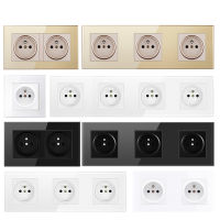 French Wall Socket Crystal Plastic/Glass Panel Electrical FR Power EU Plug Grounded 1/2/3/4 Way Outlets for Home Bedroom Kitchen-Linqiaoe