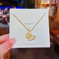 [COD] Dongdaemun micro-inlaid zirconium 18K gold necklace female ins opal butterfly simple all-match pendant niche high-end sense