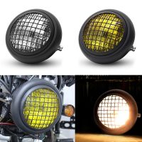 Universal Motorcycle Headlight Retro Round Mesh Grill Lampshade Moto Scooter Vintage Front Light Round Lamp Motorbike Accessory