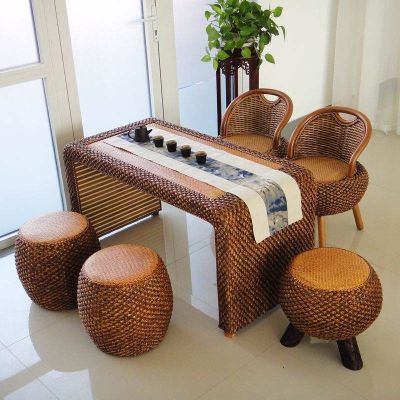 Rattan balcony and chairs rectangular retro tatami coffee solid living room leisure tea simple type