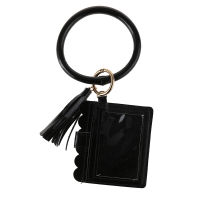 Fashion Colorful Multiful Keychain Key Ring Square Card Wallet PU Leather O Key Ring With Matching Wristlet Bag For Women Girls