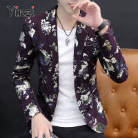 YINZI 2021ชายชุดฤดูใบไม้ผลิฤดูใบไม้ร่วง Blazer ส่วนบุคคล Casual Slim ชุดดอกไม้วัยรุ่นแนวโน้มพิมพ์แฟชั่นเสื้อที่ตัดตามตัวผู้ชาย