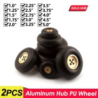 【LZ】❆✤►  2PCS RC Avião PU Rodas Pneus Com Liga De Alumínio Golden Hub 1 polegada a 5 polegada para Modelo De Aeronave