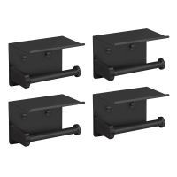 ❂☞♣ 4X Toilet Paper Holder With Phone Shelf SUS 304 Stainless Steel Wall Mounted Toilet Paper Roll Holder - Black