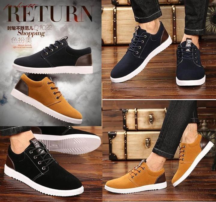 Fashion Men Shoes Casual Comfy Leather Shoes Saddle Sneakers Lace-up ...