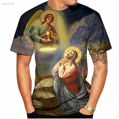 2023 New Casual Short Sleeved T-shirt with Jesus 3d Cartoon Pattern, Summer Fashion, Street Style, Suitable for Men Unisex