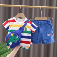 New Summer Baby Clothes Suit Fashion Children Boys Dinosaur Shirt Shorts Bag 3Pcs/Sets Infant Casual Outfits Kids Tracksuits